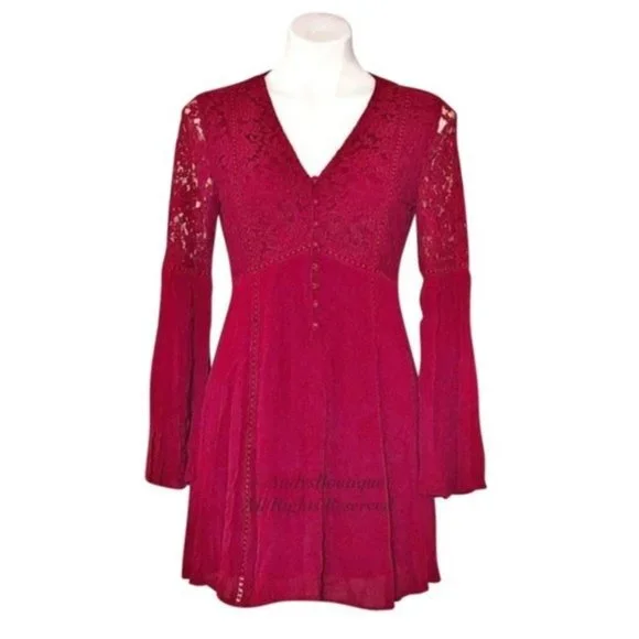 Altar'd State | Dresses | Altard State Mini Dress Cotton Lace Button Front  Burgundy Size S Msrp 7995 | Poshmark